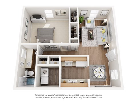 Floor plan for 1 bed, 1 bath, 725 sqft
